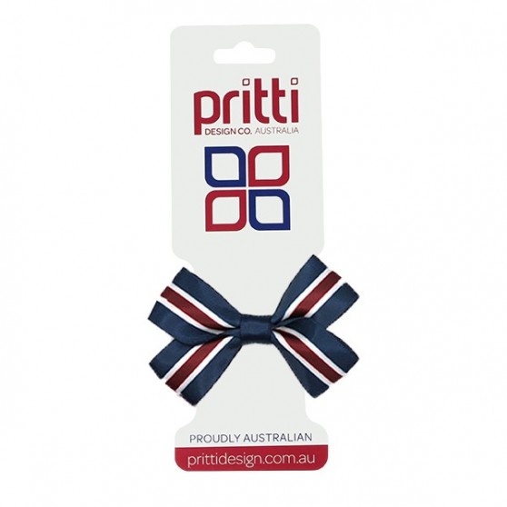 Dark Navy / White / Burgundy Striped Satin Bow Clip - 10 per pack